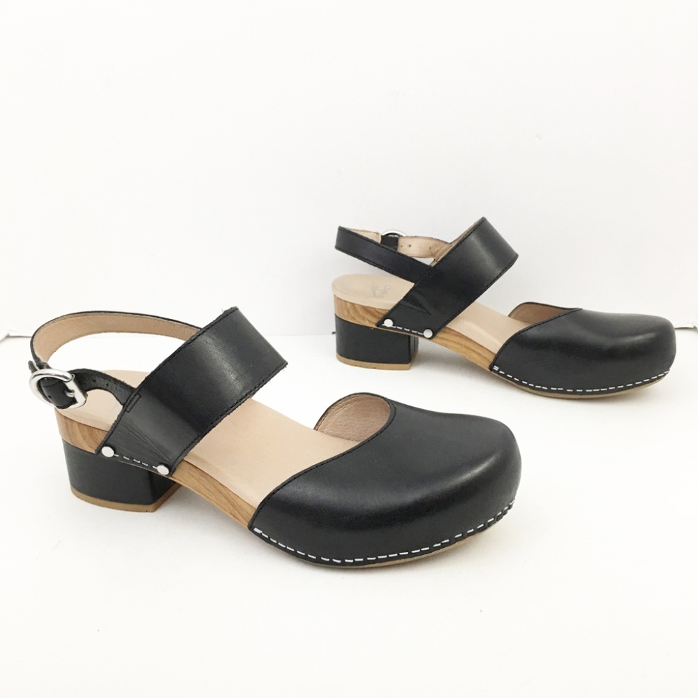 Dansko Black Leather Slingback Clogs